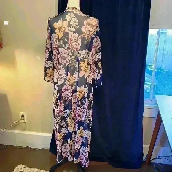Ultra Flirt Navy Floral Long swim Coverup Mesh Duster Sixe XL - Picture 4 of 8